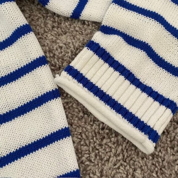 The Loft Pullover Sweater Red Sailboat over Blue & White Stripes Women's Large - Picture 5 of 12